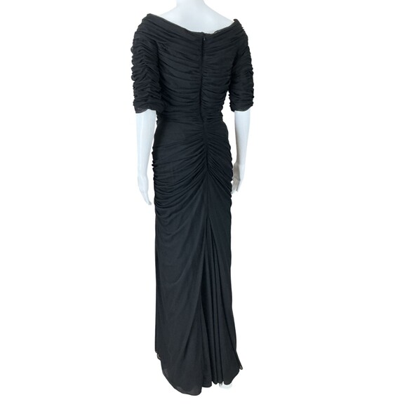 Tadashi Shoji Black Asymmetric Ruched Sleeve Gown sz M Glam Mermaid Column Event - Picture 6 of 13